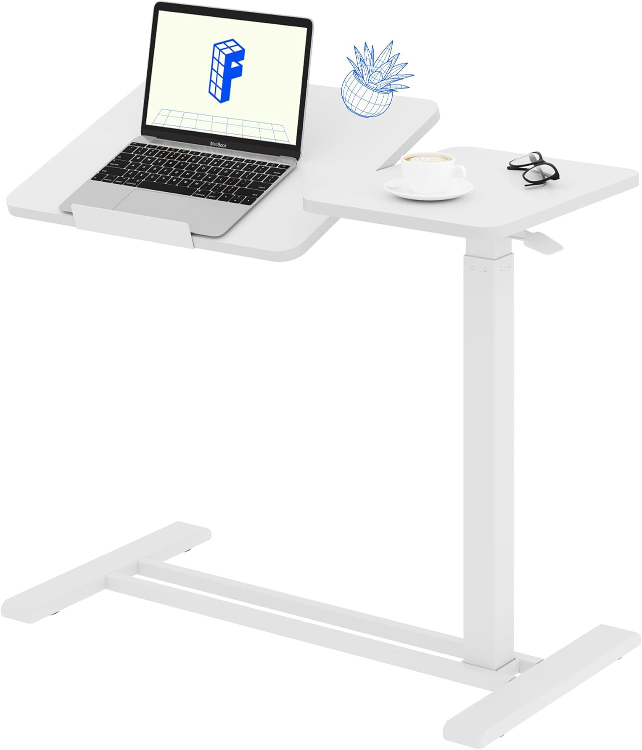 FLEXISPOT Beistelltisch höhenverstellbar mit Rollen, 80 × 40 cm, Stufenlose Gasfeder, Nachttisch/Couchtisch/Betttisch mit neigbarer Tischplatte