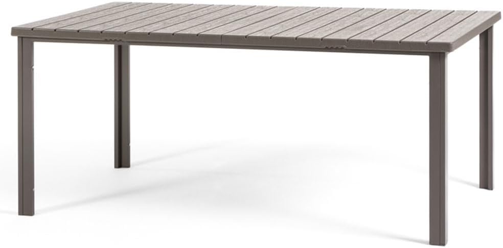 SIEDITI FUORI E DENTRO Gartentisch 180 × 90 cm, Terrassentisch für außen mit lackiertem Stahlgestell und Holzoptik-Latten aus Polyethylen, Braungrau