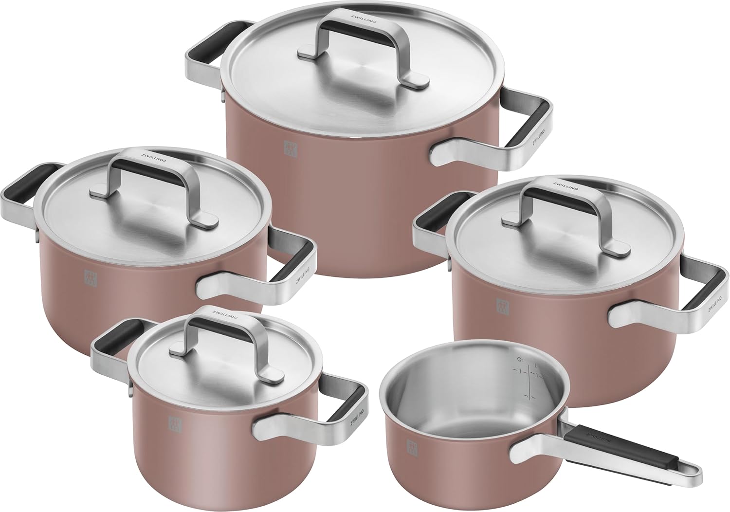 ZWILLING PURE Kochtopfset Backofen, 5-tlg, Stay-Kühlen-Griffe, Keramik-Außenbeschichtung, Spülmaschinengeeignet, Rosé