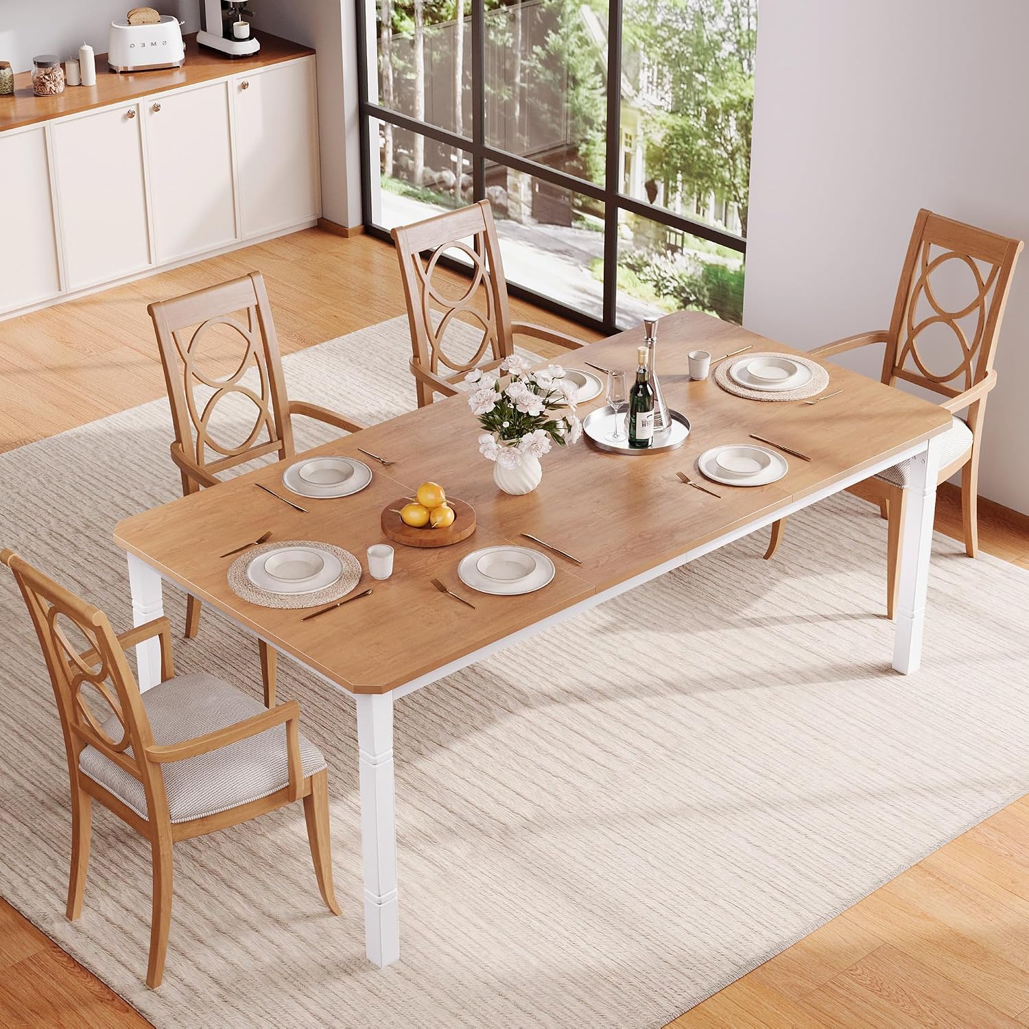 GarveeMore Esstisch 150 × 90 × 75 cm Küchentisch Für 4-6 Personen , Holz/Weiß, Wohnzimmer, MDF