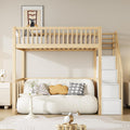 Moimhear Hochbett 90 × 200 cm mit Sicherheits-Aufbewahrungsleiter, Bettgestell aus massivem Kiefernholz für Kinder und Jugendliche, Holzfarbe + Weiß