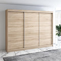 A&J MöbelLand Mero Schwebetürenschrank 200 Kleiderschrank, Kleiderschrank 3-türig mit 4 Schubladen (Sonoma), 200 cm, Holz, Stauraum