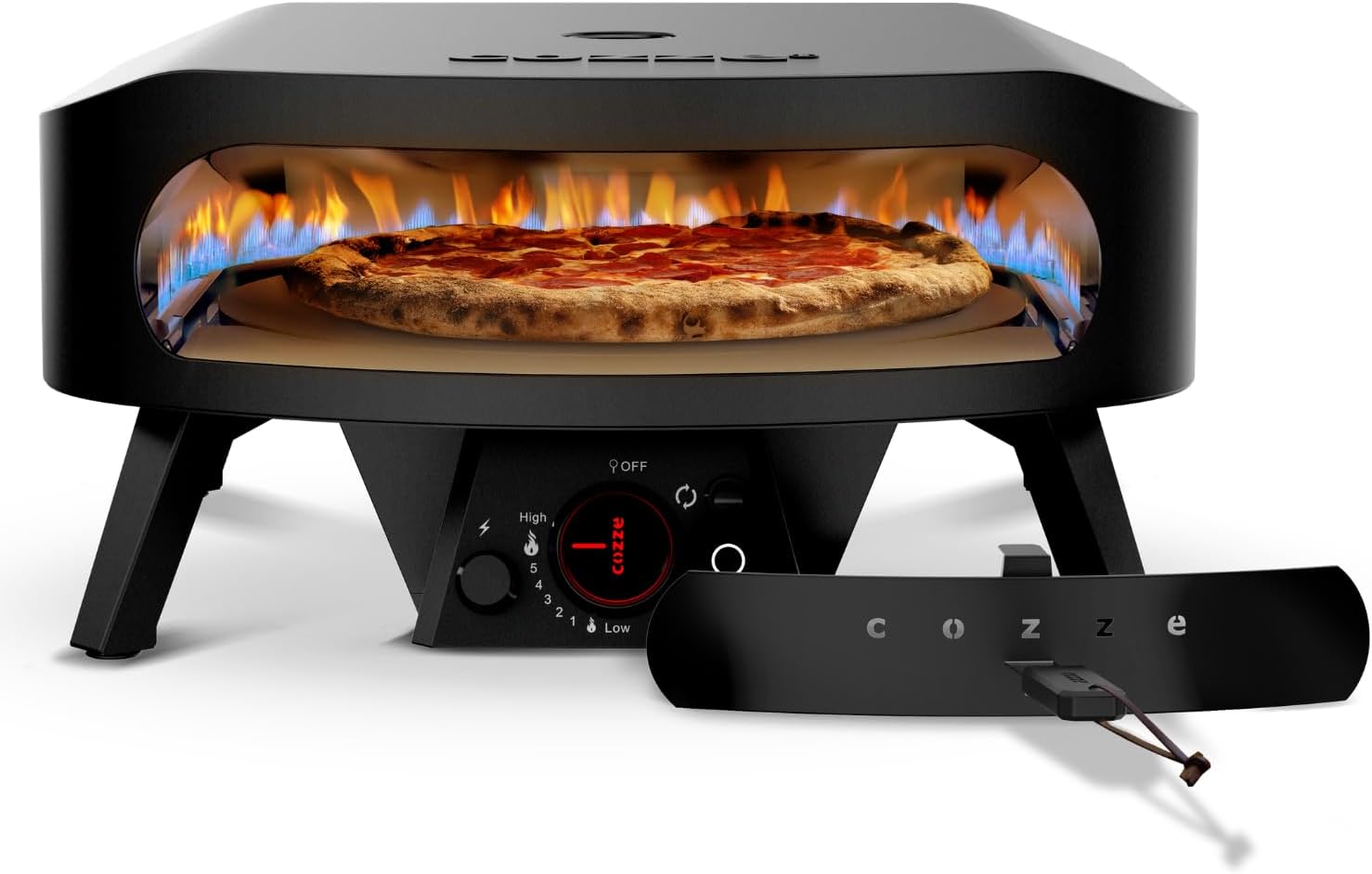 Cozze 17' Pizzaofen Gas Schwarze Edition mit rotierender Pizzastein, Pizza in 2 Minuten, 600°C, 43 cm, Stahl