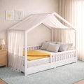 CADANI Malte Kinderbett 90 × 200 cm, Bis 200 kg belastbar, Hausbett mit abnehmbarem Rausfallschutz, Roll-Lattenrost, Weiß