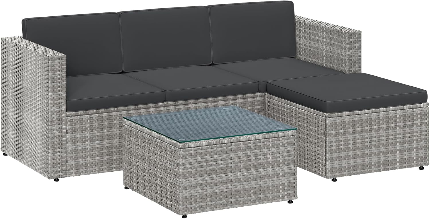 SONGMICS Gartenmöbel-Set, Grau GGF005G05, Lounge-Set, Balkonmöbel aus PE-Polyrattan, Terrassenmöbel, Ecksofa, Outdoor, Handgeflochtenes Rattan