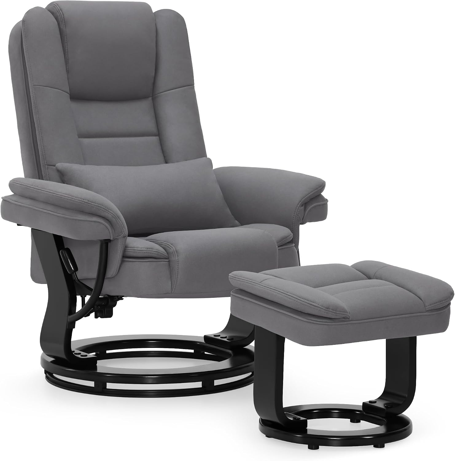 M MCombo Relaxsessel mit Liegefunktion, Bis 120 Kg Belastbarer TV-Sessel für Wohnzimmer, Grau, Lesesessel, 360° Drehbarer Fernsehsessel, Mit Hocker