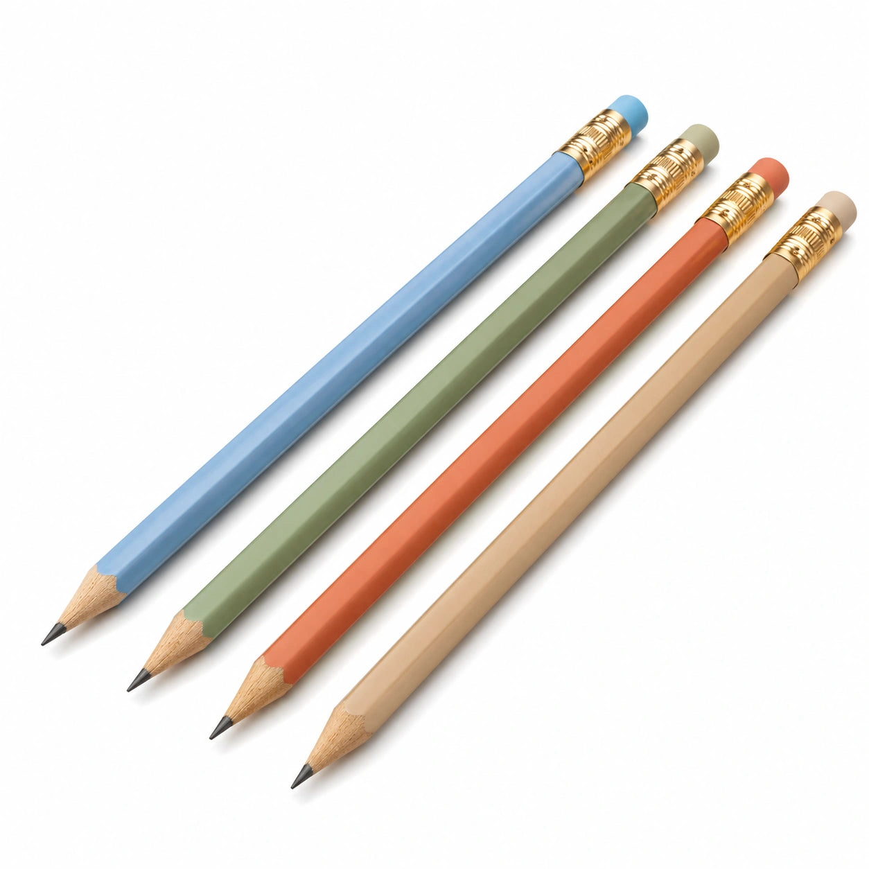 Bleistifte HB-Set mit Radiergummi in Blau, Grün, Orange und Beige
