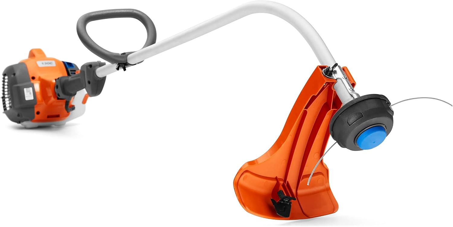 Husqvarna 130C Gas-Saitentrimmer, 43.2 cm gebogener Schaft Gas Unkrautvernichter mit Tap N' Go Trimmerkopf für schnellen Schnurvorschub, 28cc 2-Takt