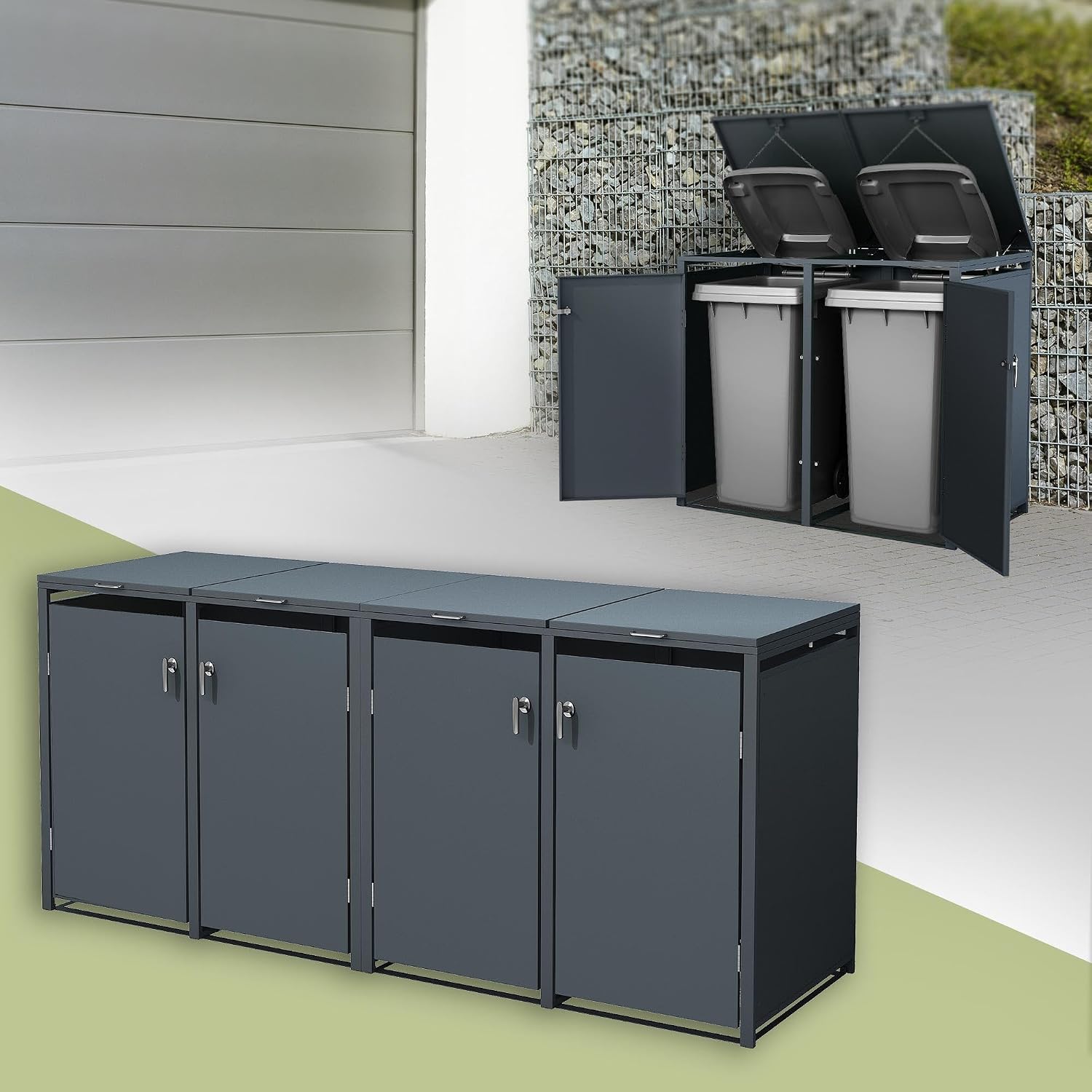 ML DESIGN modern living ML-Design Mülltonnenbox 4er für 4 Tonnen 240L 264 ×, Abschließbare Mülltonnenverkleidung mit Klappdeckel/4 Türen