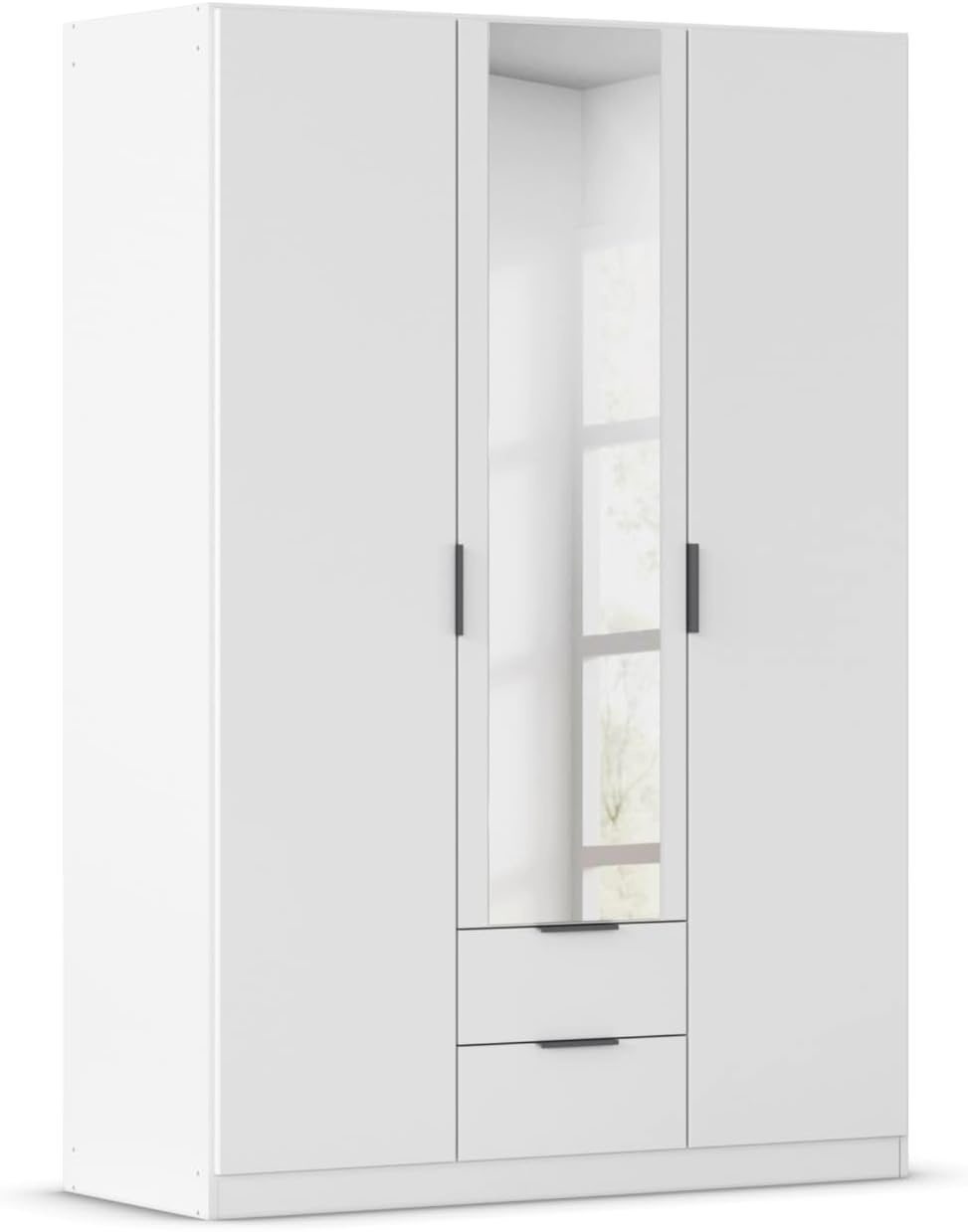 Rauch Möbel Lagoa, Breite 136 cm, Farbe Weiß, Kleiderschrank, Garderobe für Schlafzimmer, Jugendzimmer 3-türig mit Spiegel, 2 Schubladen