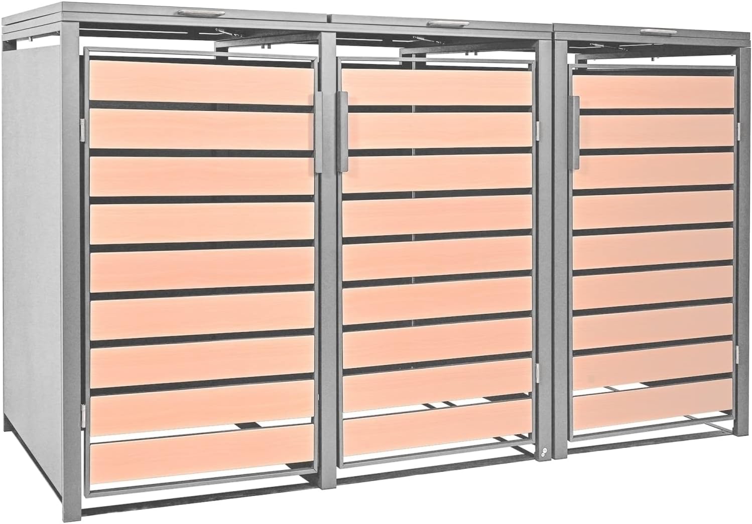 STILISTA Mülltonnenverkleidung Metall Mülltonnenbox, für 3 Mülltonnen je 240 Liter, 240 L, Silber Holzoptik