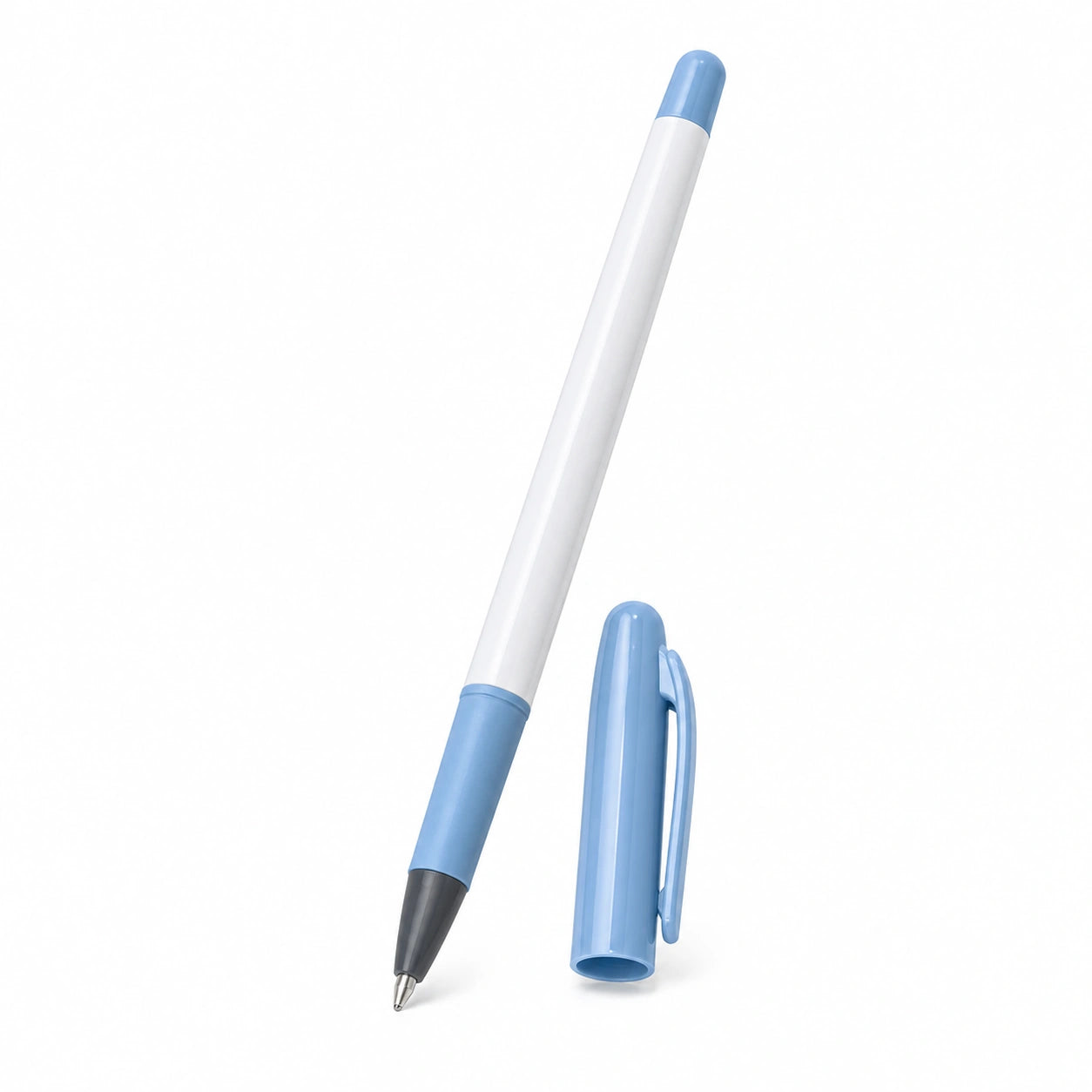 Blauer und Weißer Kugelschreiber mit Kappe