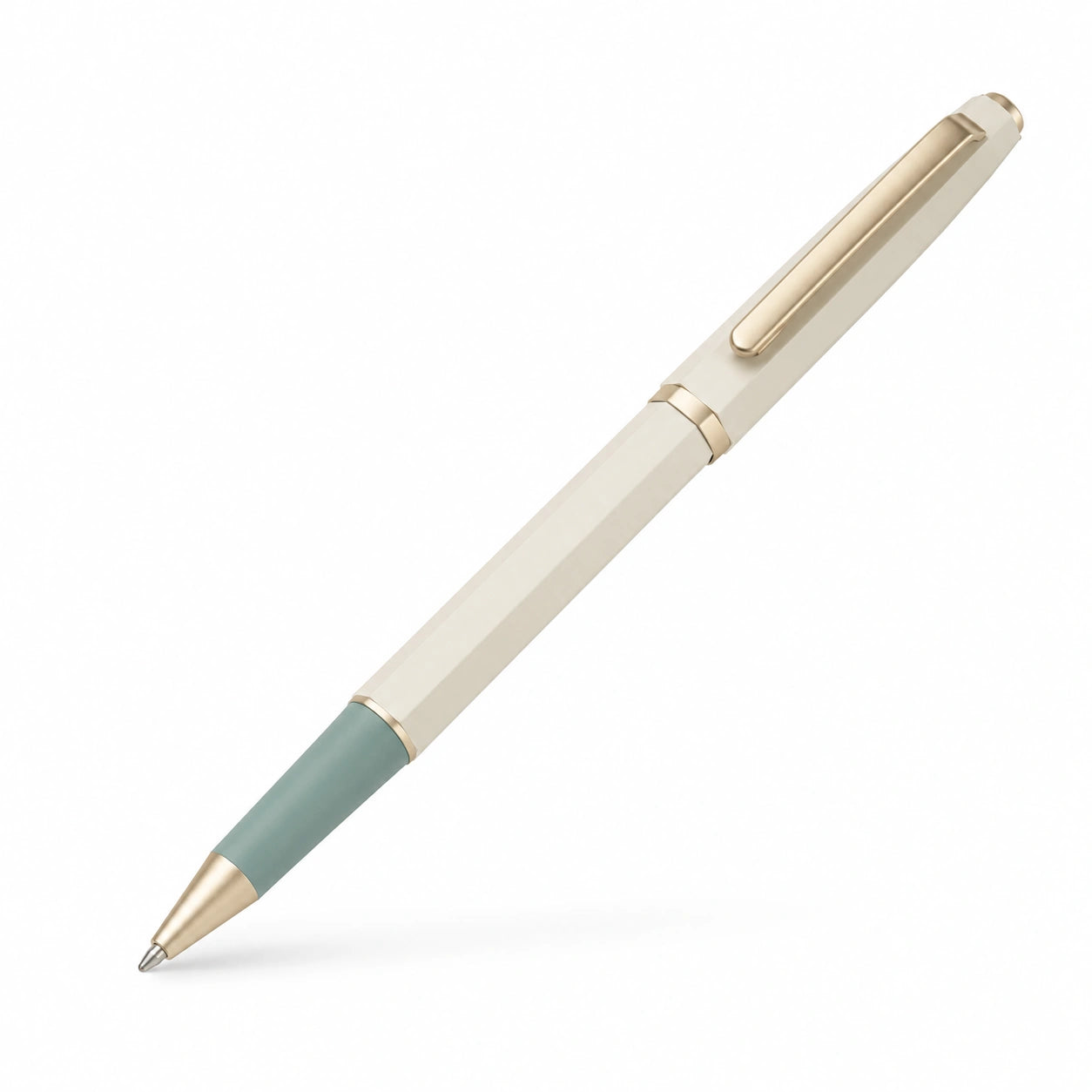 Eleganter Kugelschreiber mit Goldspitze in Beige/Grün