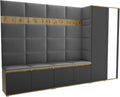 Brent, Garderobenschrank Flur Artisan Eiche Schwarz mit sitzbank 290 cm Breit Luton 5, Multifunktionale Flurgarderobe Set mit Stauraum und Wandpaneel