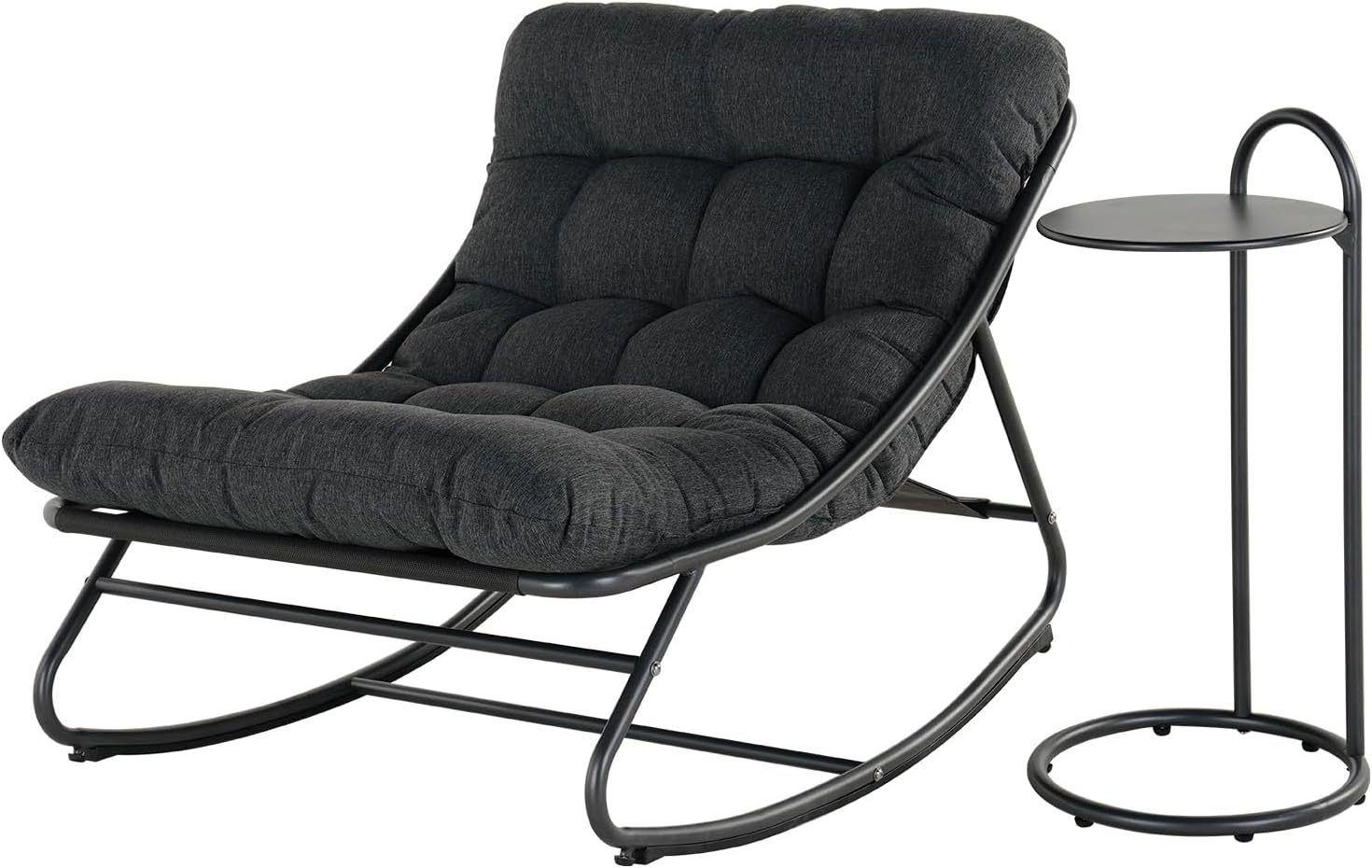 Grand patio schaukelstuhl Outdoor mit Beistelltische und Kissen, Bis 150 kg Belastbar, Schaukelliege Wetterfester Relaxstuhl aus Metall für Garten