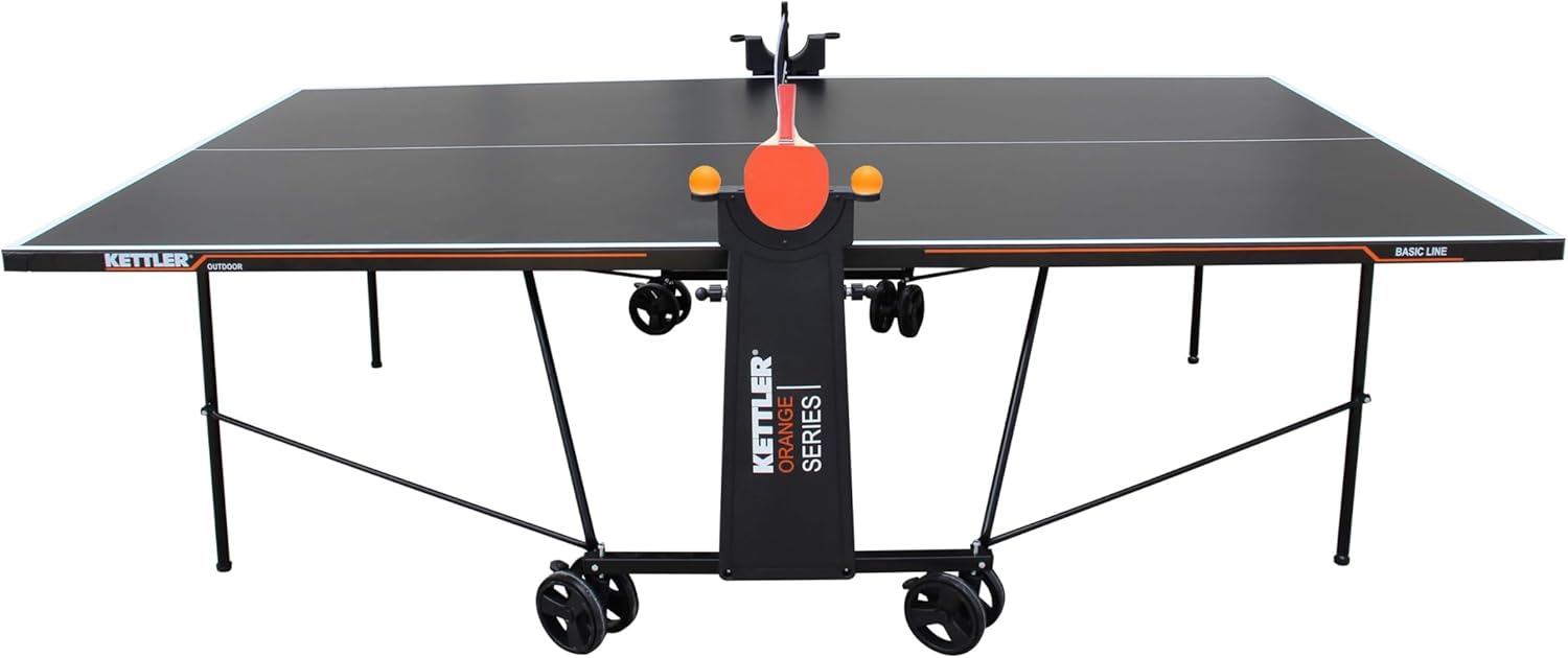KETTLER Tischtennis-Platt Tischtennisplatte Basic Outdoor , Zusammenklappbar, wetterbeständig, Schwarz/Orange, Wetterfest, Stahl
