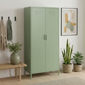 Skølm Atria Kleiderschrank Metall, Metallkleiderschrank 80 cm breit, Metallschrank mit 6 Fächern & 2 Kleiderstangen, Garderobenschrank in Mintgrün