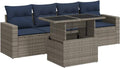 VidaXL 5-TLG. Garten-Sofagarnitur mit Kissen Grau Poly Rattan Akazie, Gartensofa Set, Lounge Set, Outdoor Sofagarnitur, Sofagarnitur Terrasse