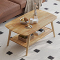 ZKIODV Couchtisch Holz mit 2 Ablagen, Sofatisch Beistelltisch in 100 × 60 × 45 cm, Wohnzimmertisch Oval aus Massivholz, Natur geölt