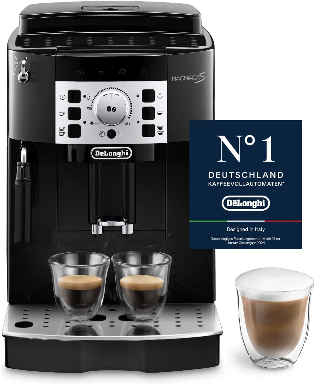 De'Longhi Magnifica S, ECAM22.110.B, Schwarz, Perfetto Kaffeevollautomat mit klassischem Milchaufschäumer, Espresso- und Cappuccino Kaffeemaschine