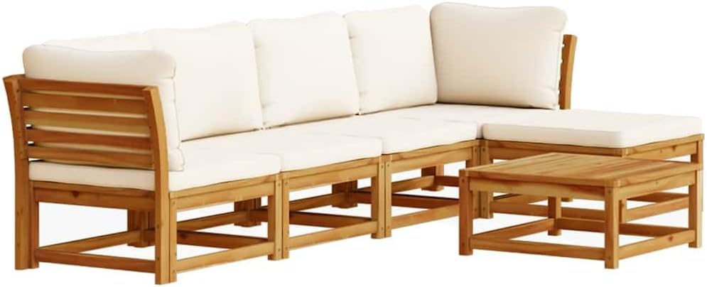 vidaXL Sofa Garten Lounge 6-TLG., Gartenmöbel , Massivholz Akazie, Sitzgruppe für Garten Terrasse, Gartenmöbel mit Kissen Latten-Design, Weiß/Braun