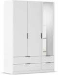 Rauch Möbel Lagoa, Breite 136 cm, Farbe Weiß, Kleiderschrank, Garderobe für Schlafzimmer, Jugendzimmer 3-türig mit Spiegel, 4 Schubladen