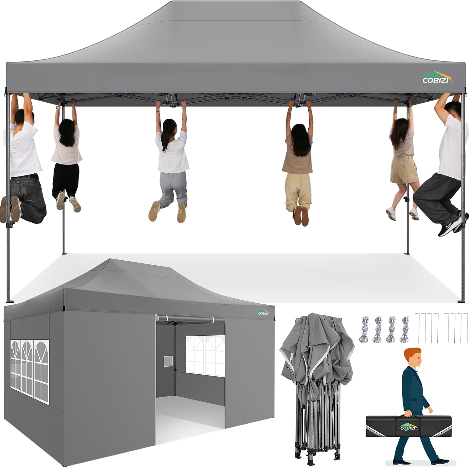 COBIZI Pavillon 3 × 4,5 wasserdicht stabil Winterfest 3.0, Grau, Faltpavillon 3 × 4,5 Partyzelt