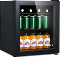 HCK 48 l Mini Kühlschrank mit Glastür, 0-15 °C Getränkekühlschrank für Bier, Lautlose kleine Kühlschränke 39 dB, Schwarz, 2 Ablagen, Minibar Bar Party