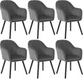 WOLTU Esszimmerstühle 6er Set, Für Schlafzimmer Küche Wohnzimmer, Küchenstühle gepolstert mit Armlehne, Sitzfläche aus Samt, Dunkelgrau