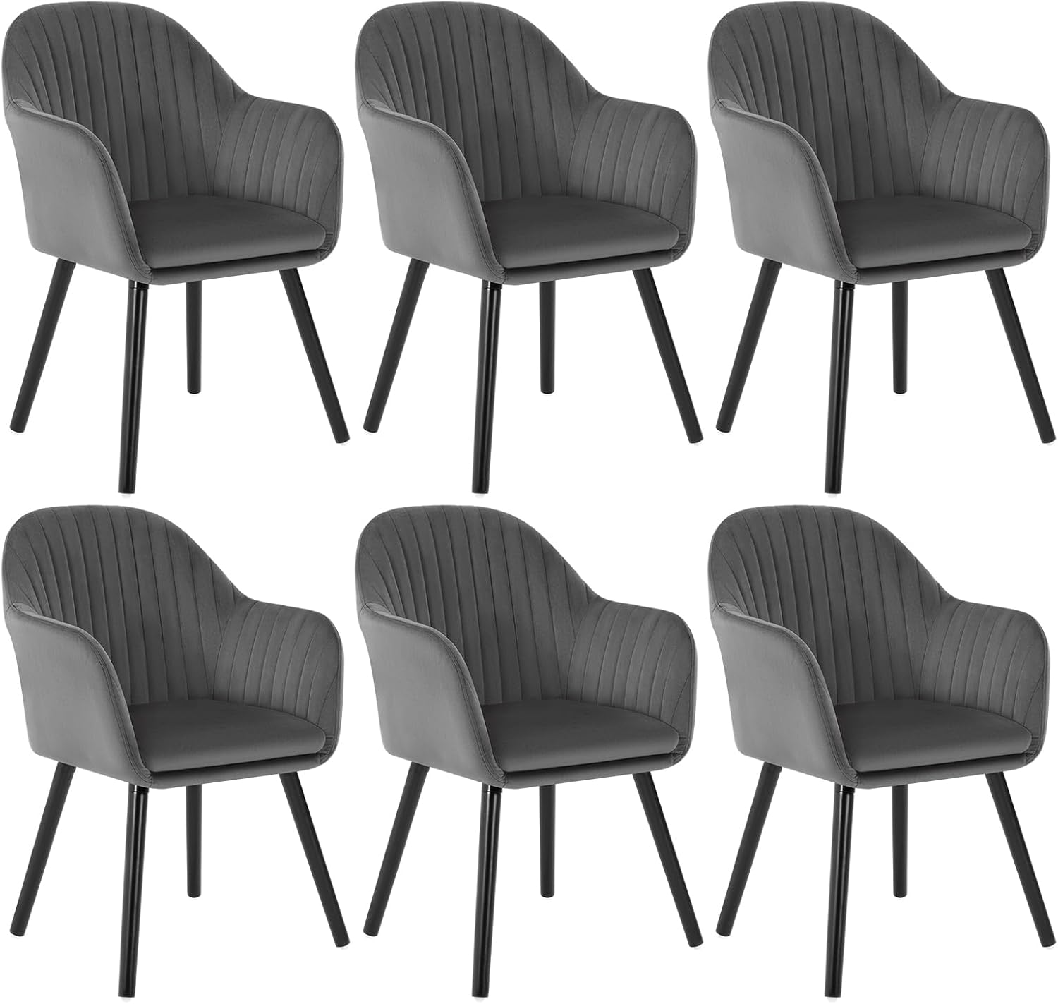 WOLTU Esszimmerstühle 6er Set, Für Schlafzimmer Küche Wohnzimmer, Küchenstühle gepolstert mit Armlehne, Sitzfläche aus Samt, Dunkelgrau