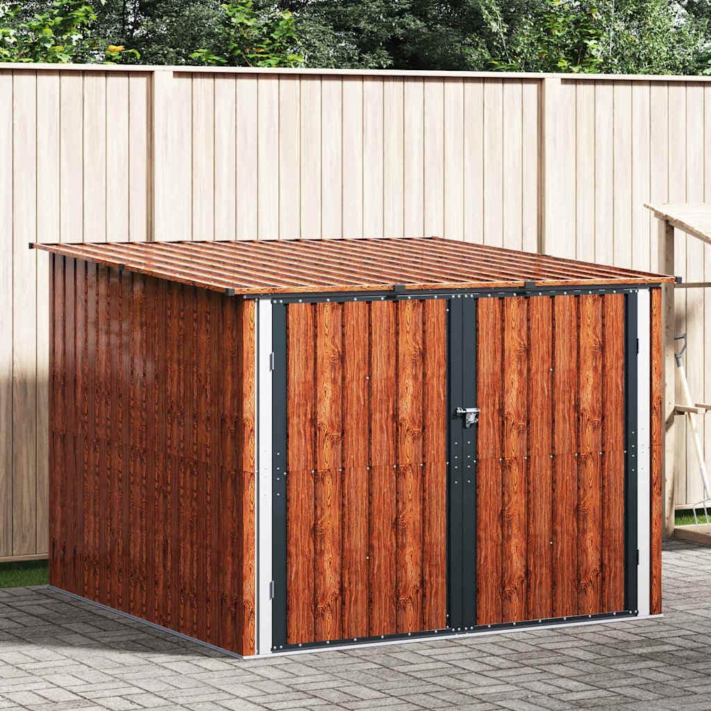 IBUQDDV Fahrradschuppen Stück Braun 215 206 Gerätehaus, 157 cm, für Fahrräder und Zubehör, Braun/Schwarz, Stauraum, Metall