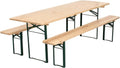 METRO Professional Bierzeltgarnitur, 3-TLG. Gartenmöbel Set, 1 Bier-Tisch 220 × 70 cm, 2 Bierbänke 220 × 25 cm, Naturbraun/Grün, Klappbar