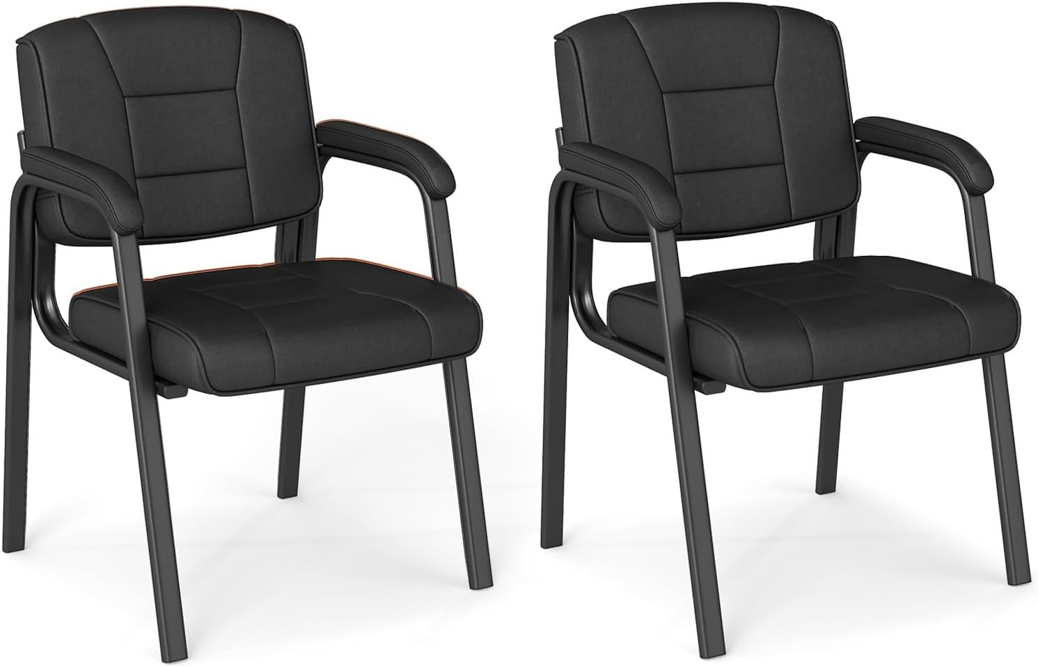 COSTWAY Konferenzstühle 2er Set, Schwarz, Besucherstühle mit gepolsterten Armlehnen und Metallrahmen, Wartezimmerstühle für Büro, Konferenz, Empfang
