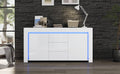 QQJIN Kommode Weiß Hochglanz Sideboard LED, , 140 * 40 * 65 cm Moderne Kommode mit 3 Schubladen, 2 Türen, App-Steuerung, App-/WLAN-Steuerung