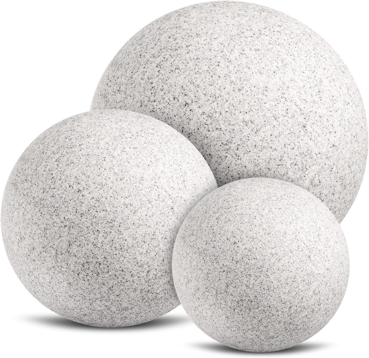 Trendlights24 Stone IP65 Kugelleuchte für Garten, 3er Set 20+30+50 cm Kugel Außenleuchte Naturstein Optik, Für E27 230 V, Winterfest