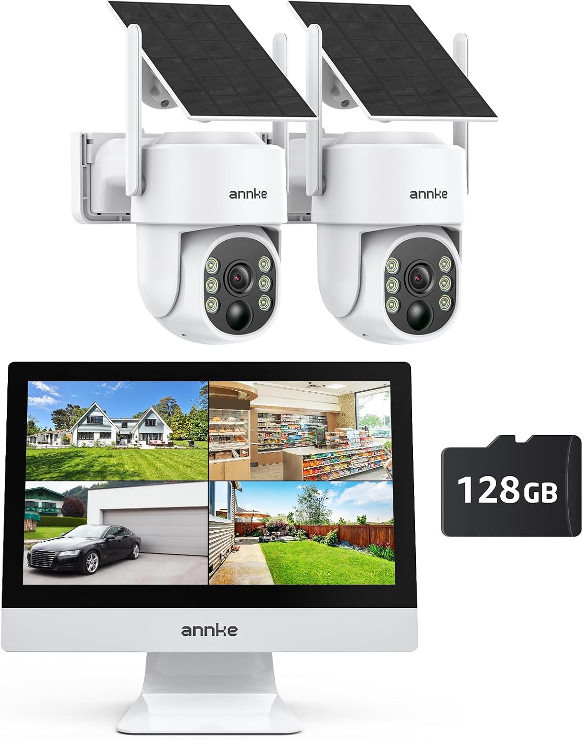 ANNKE 4MP Überwachungskamera Set Aussen WLAN mit 12''Monitor, Farbe Nachtsicht, 10CH 4K Wireless NVR, 2 × 2.5K PTZ WiFi Kameras mit 2-Wege Audio