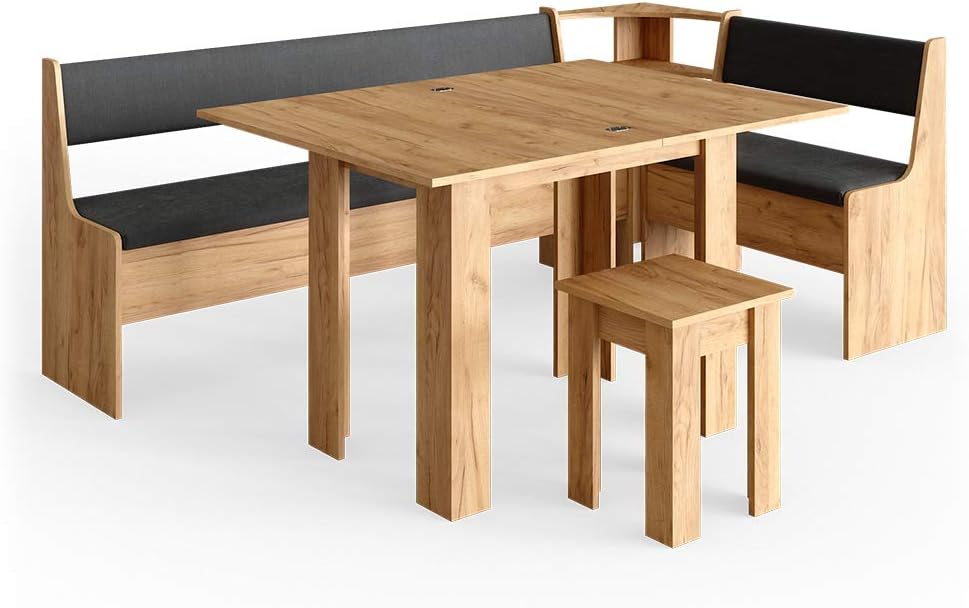 Vicco Eckbankgruppe Roman, 210 × 120 cm mit Tisch, Goldkraft Eiche, Geeignet für Eckaufstellung in Küchen und Essbereichen