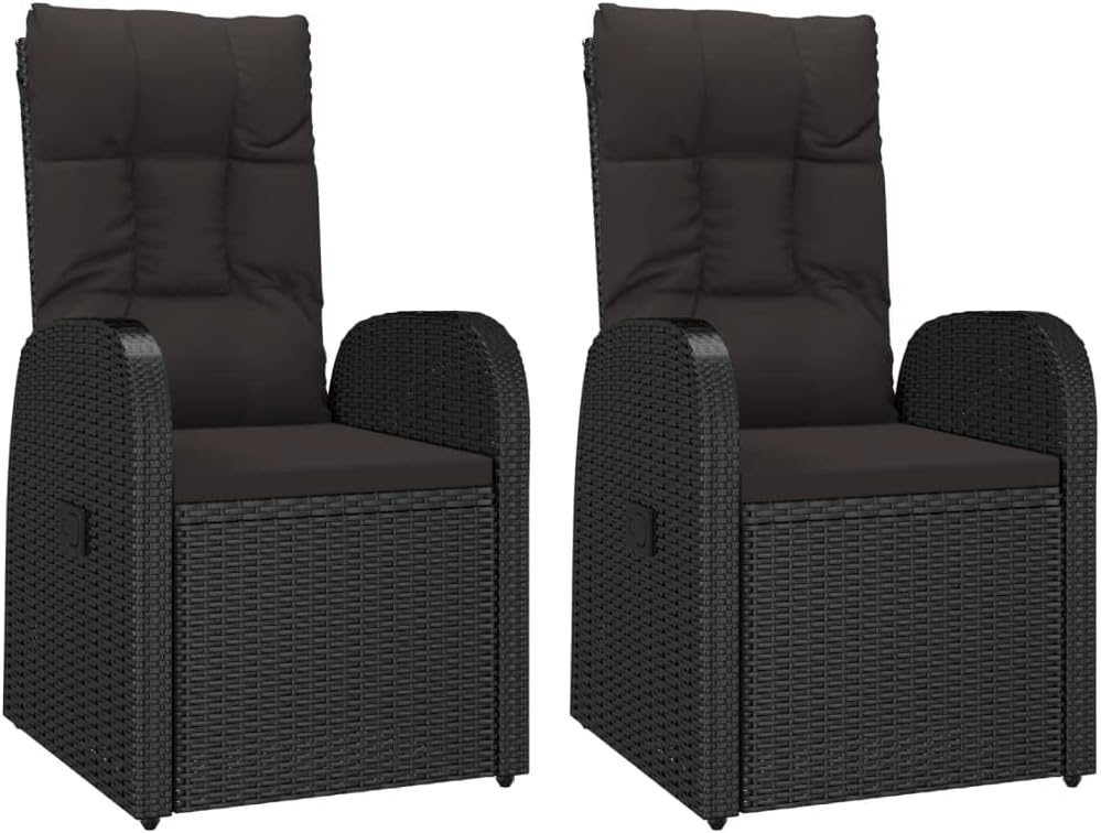 vidaXL Liege 2X Garten stuhl mit Auflagen Gartenstuhl Relaxstuhl Sessel Stuhl , Rattan, Schwarz