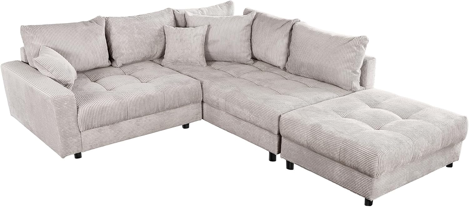 Riess Ambiente Modernes Ecksofa Kent 220 cm beige Cord inkl. Hocker Federkern L-Form Wohnlandschaft