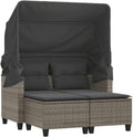 VidaXL Gartensofa 2-Sitzer mit Dach Hockern, Garten Lounge Set Terrasse, Grau Poly Rattan, Outdoor Sofa Gartenmöbel, Terrassenmöbel Zweisitzer