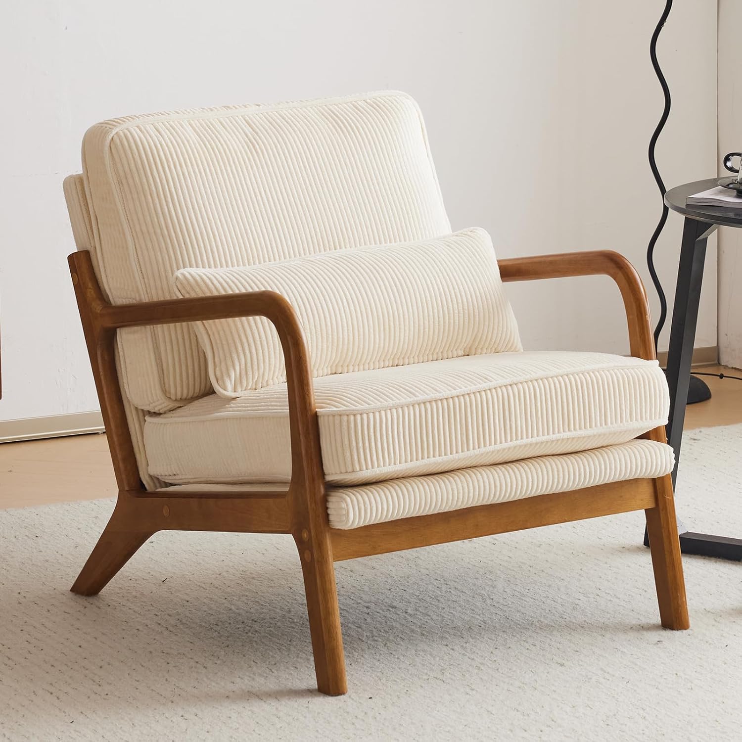 Bonnlo Sessel Gepolsterter Cocktailsessel, Bis 200 kg belastbar, Moderner loungesessel, Ohrensessel für Wohnzimmer, Polsterstuhl mit Massivholz