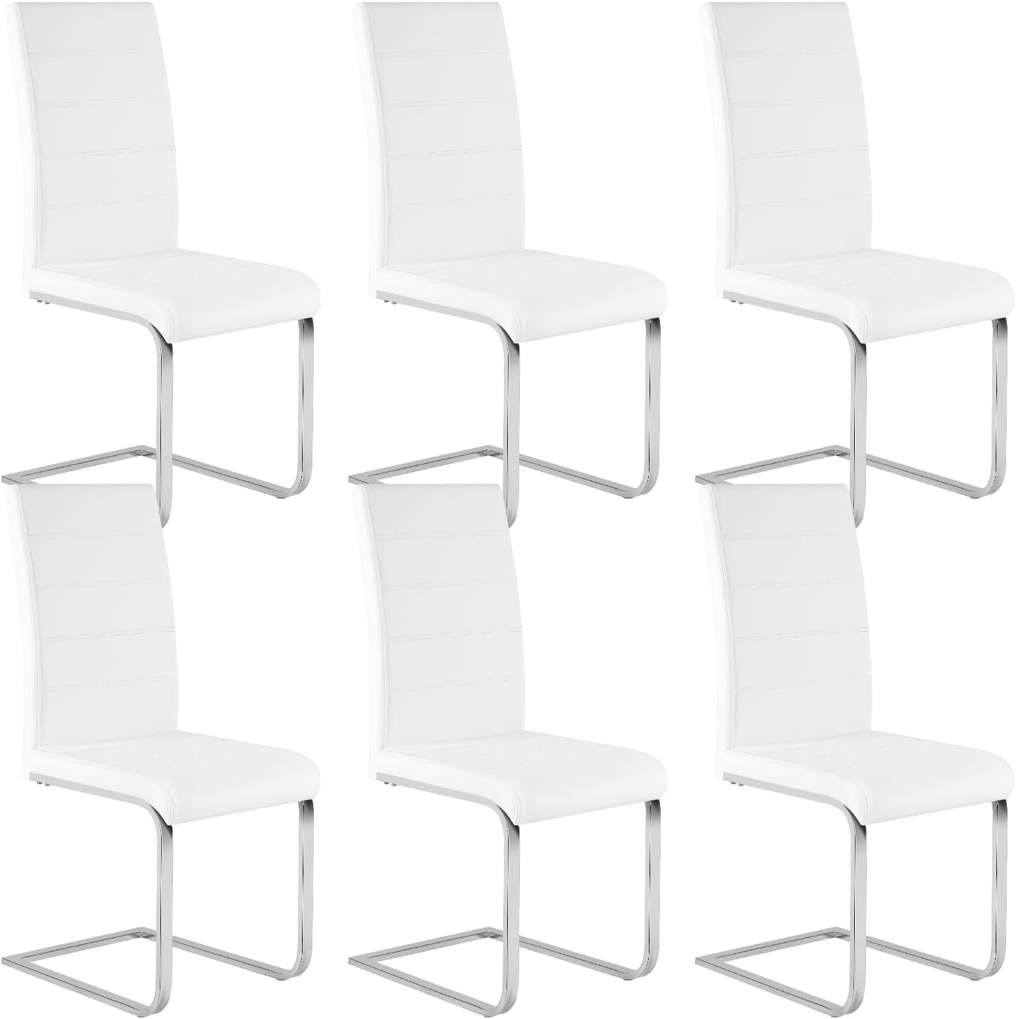 WOLTU Esszimmerstühle 6er Set, Schwingstuhl, Freischwinger Stuhl, Küchenstuhl, Polsterstuhl, Mit hoher Rückenlehne, Weiß, BH378ws-6