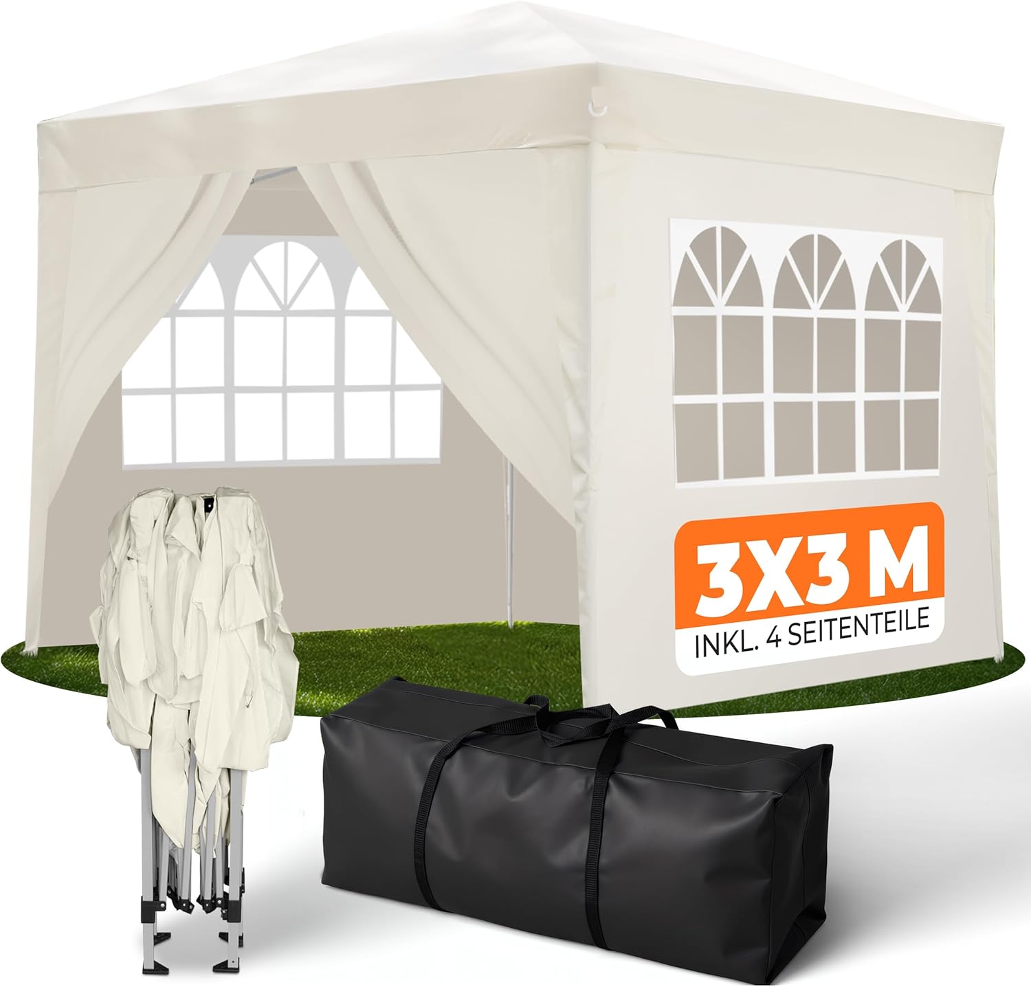 Kronenburg Faltpavillon wasserdicht Dachmaß 3 × 3 m UV Schutz 50+ Pavillon in Champagner mit 4 Seitenteilen