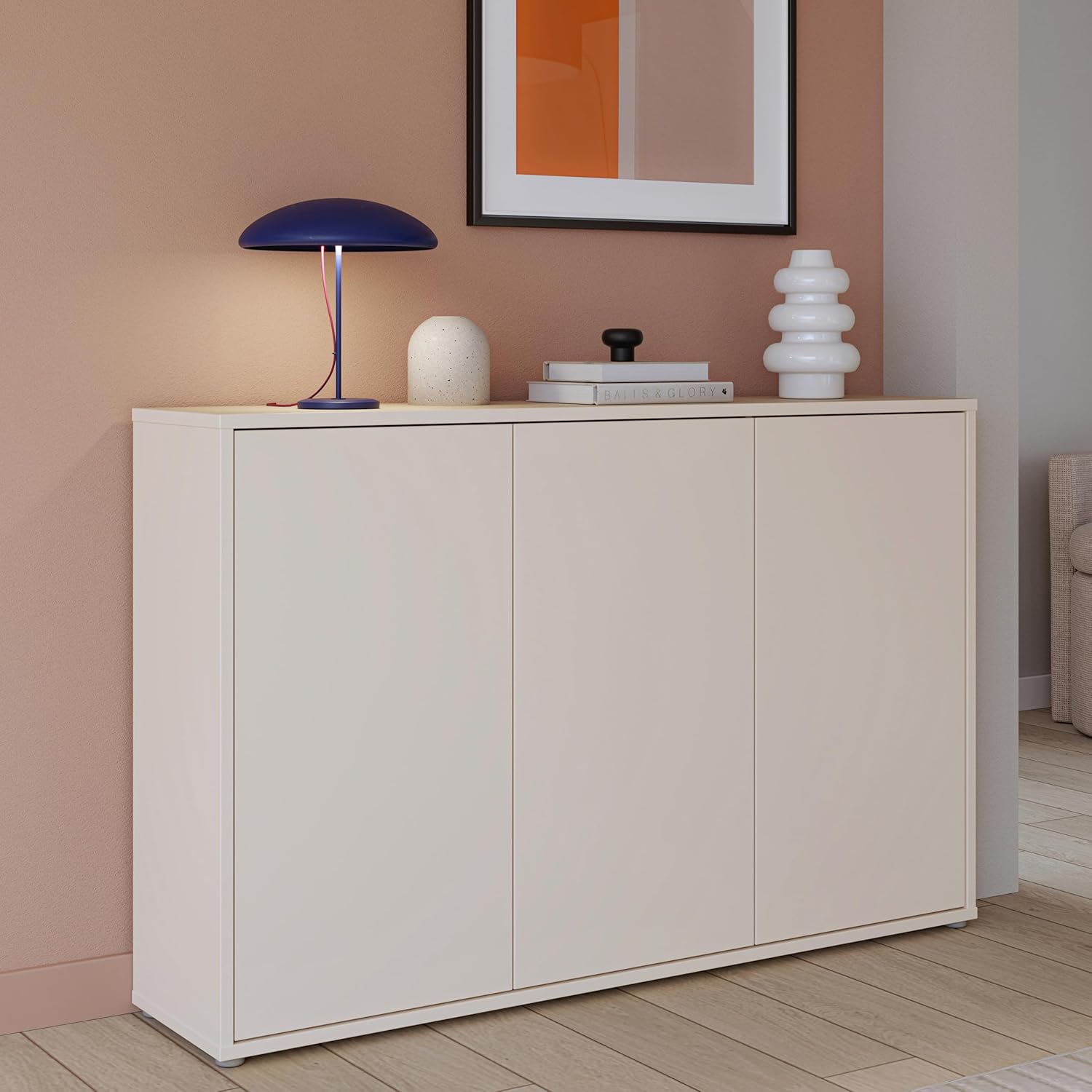 Forte Alice Springs Kommode 150 155, 154,2 cm breit x 99,1 cm hoch x 34,9 cm tief, Großes Sideboard mit 3 Schranktüren, Flur, Holzwerkstoff