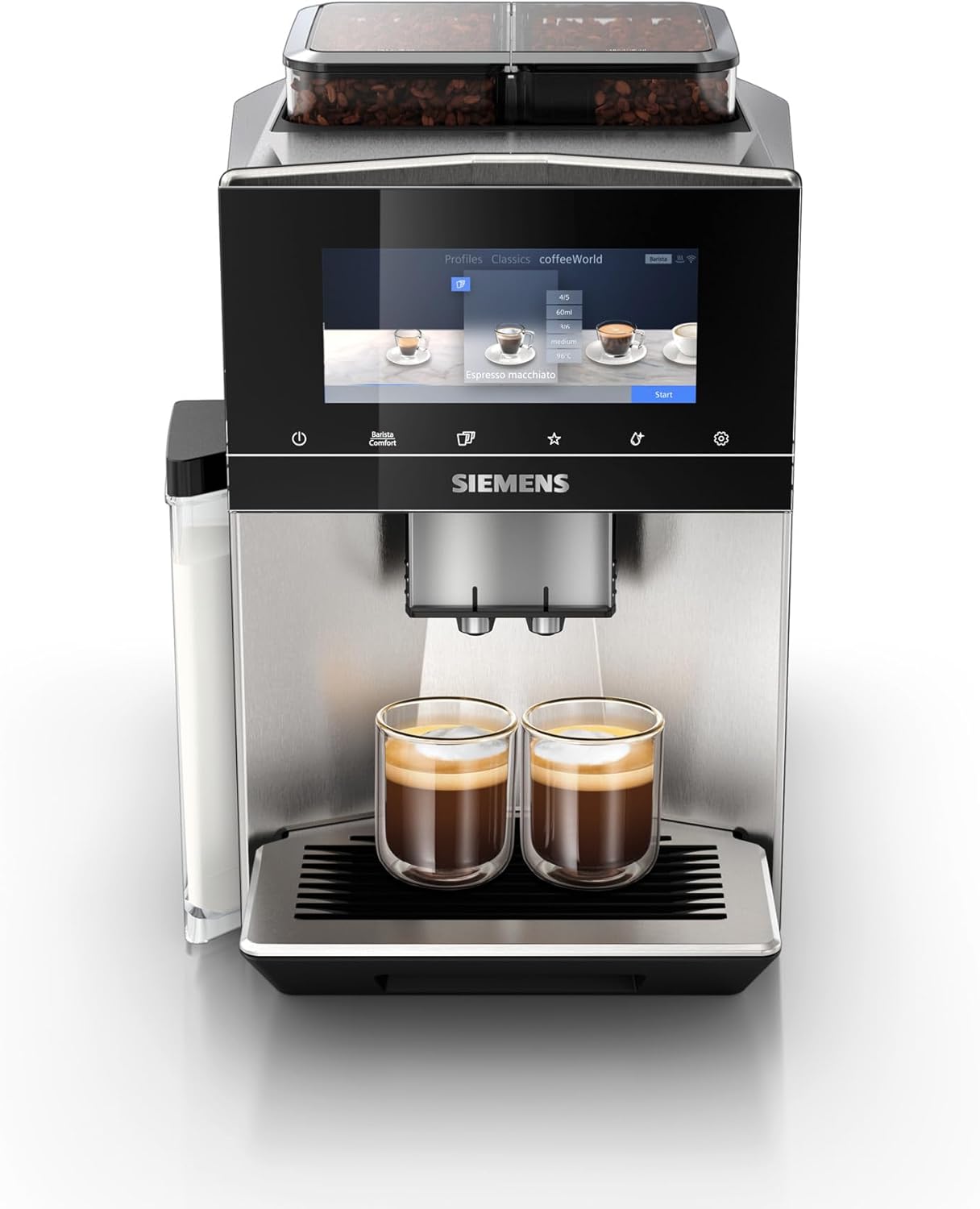 Siemens Kaffeevollautomat EQ900, TQ907D03, Großes farbiges TFT-Display, 2 Bohnenbehälter, 36 Heiß- und Kaltgetränke, Cold Brew, Super leise, Edelstahl