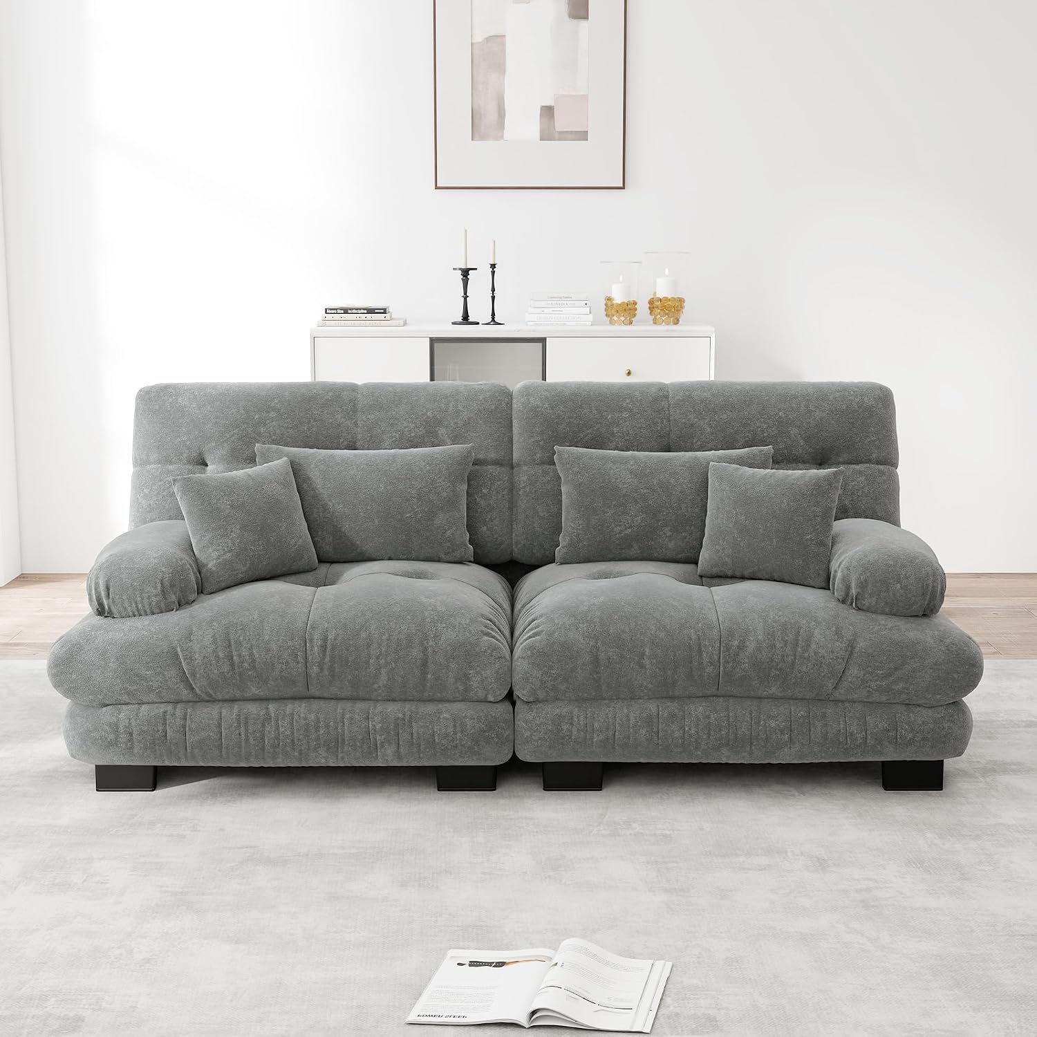 HAUSPROFI Modulares Sofa aus Chenille, Breite Armlehnen & ohne Montage, Cloud Couch mit Lenden- & Dekokissen, Tiefsitz, Für Wohnzimmer, Apartment