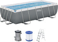 Bestway Power Steel Frame Pool Set mit Filterpumpe 404 × 201 × 100 cm, Grau, Eckig