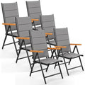 LIFERUN Gartenstühl Hochlehner Klappbar, 6er Set Aluminium Balkonstuhl, Bis 120 kg, Grau, WPC Armlehnen, Mit Gesteppte Rückenlehne & Sitzfläche, 6 PCS