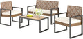 PHI VILLA Gartenmöbel Balkonmöbel Set mit 1 × 2-Sitzer Sofa, 2 x Sessel und 1 x Tisch, Beige & Braun