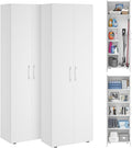 Bellamio Mehrzweckschrank Set 2-teilig, Schrank-Set mit Aktenschrank & Besenschrank in Weiß, Haushaltsschrank Holz 60 cm breit
